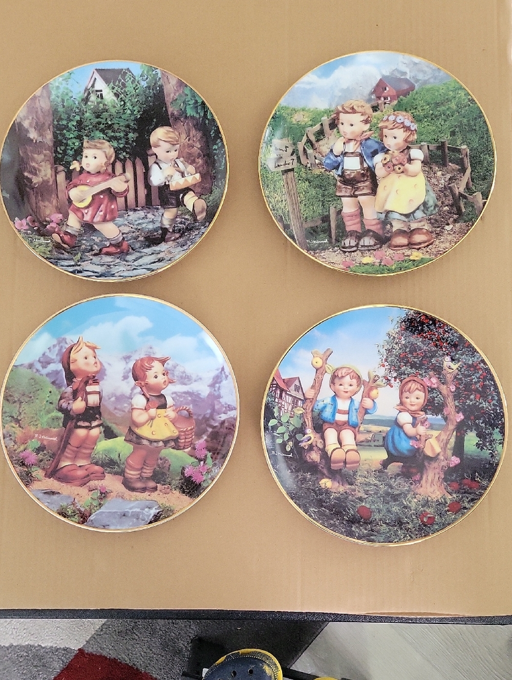 Set of 4 Vintage Hummel Collector Plates - Colorful Figurine Scenes